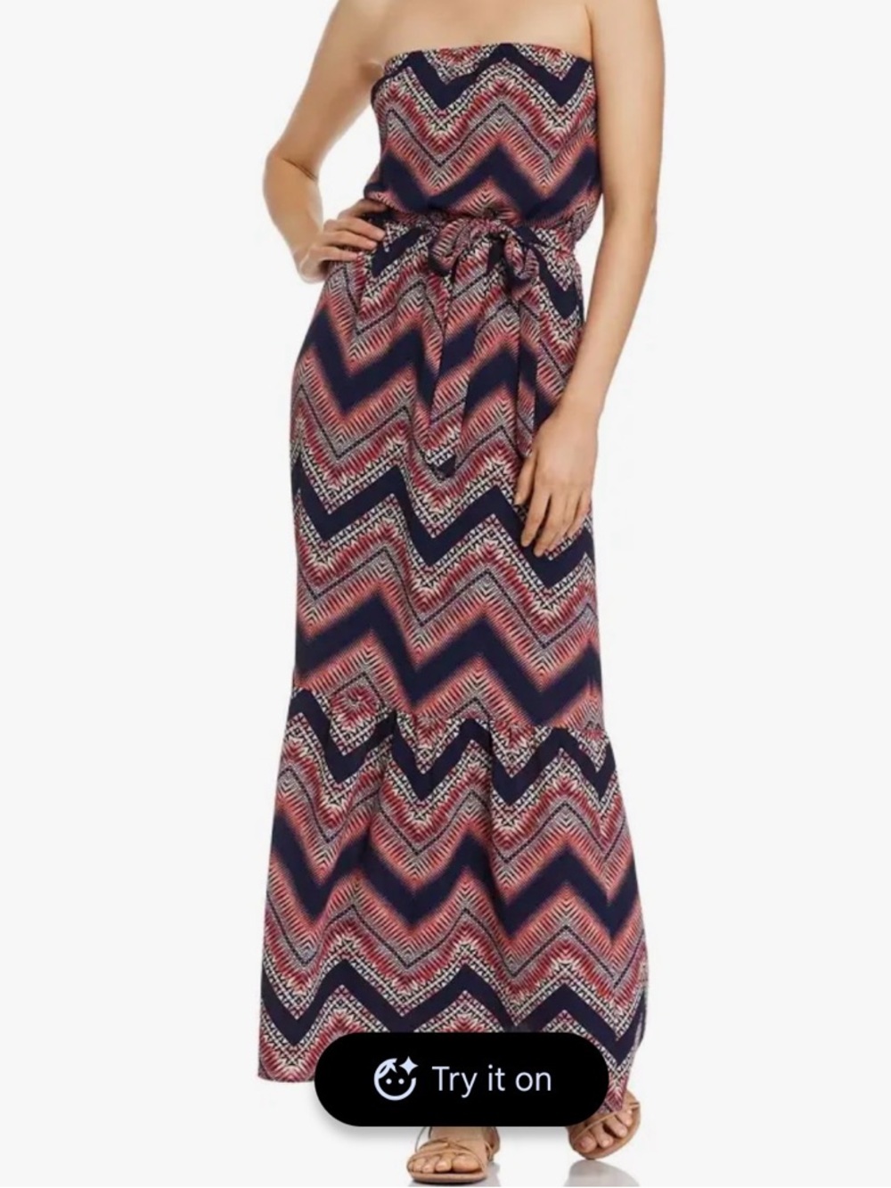 Aqua Strapless Zigzag Maxi Dress in Navy and Pink